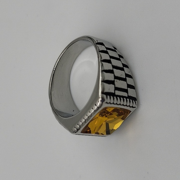 2010- Yellow Cubic Zirconia Handmade Men's Ring Size 10.5 NWT - Picture 2 of 8